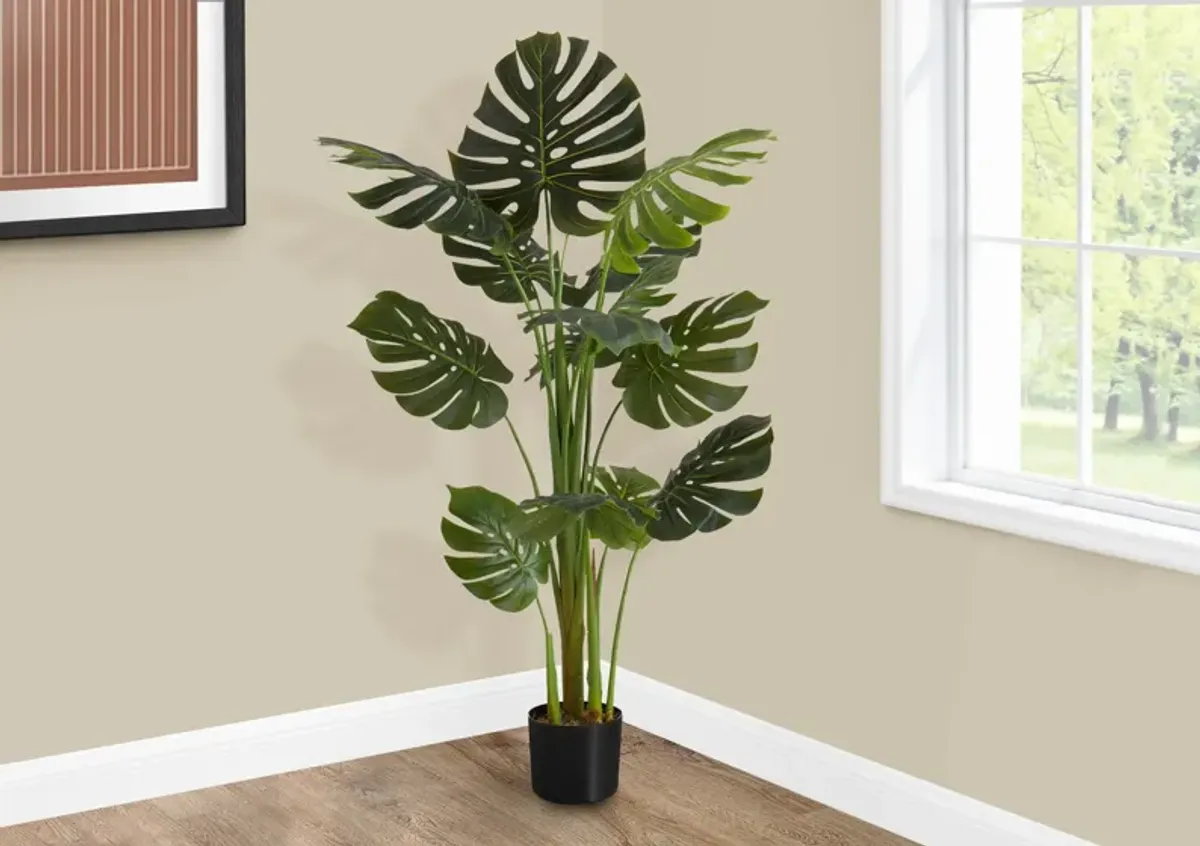 Faux 4' Monstera Plant with Black Planter