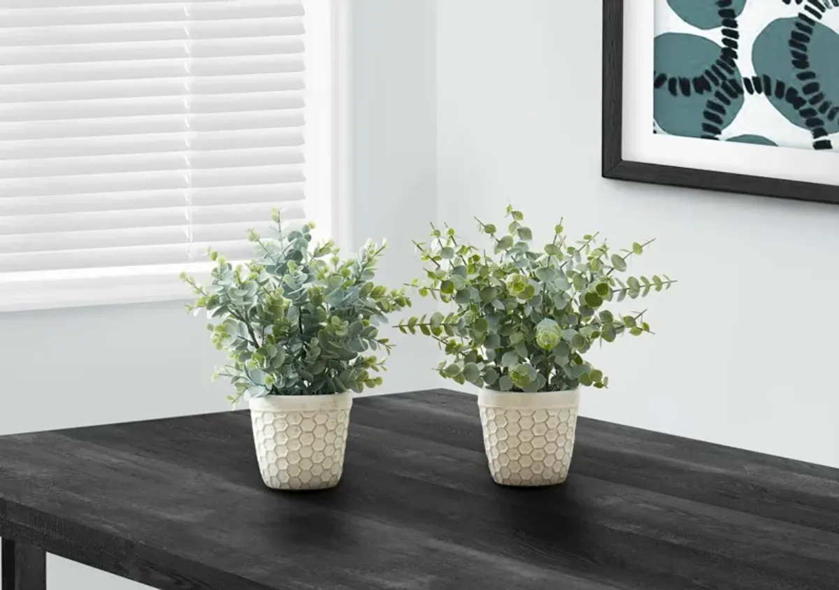 Set of 2 Faux 1' Eucalyptus with White Planter