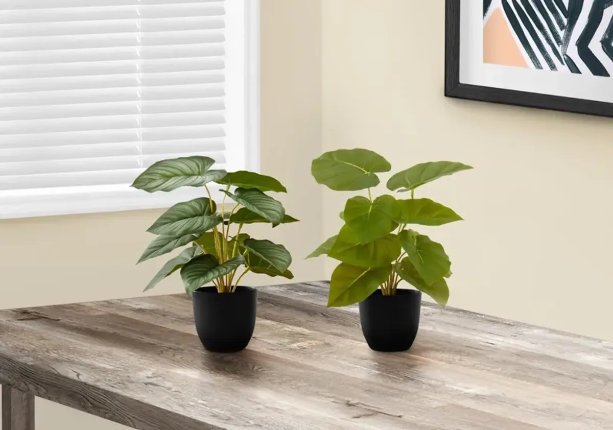 Set of 2 Faux Epipremnum with Black Planters