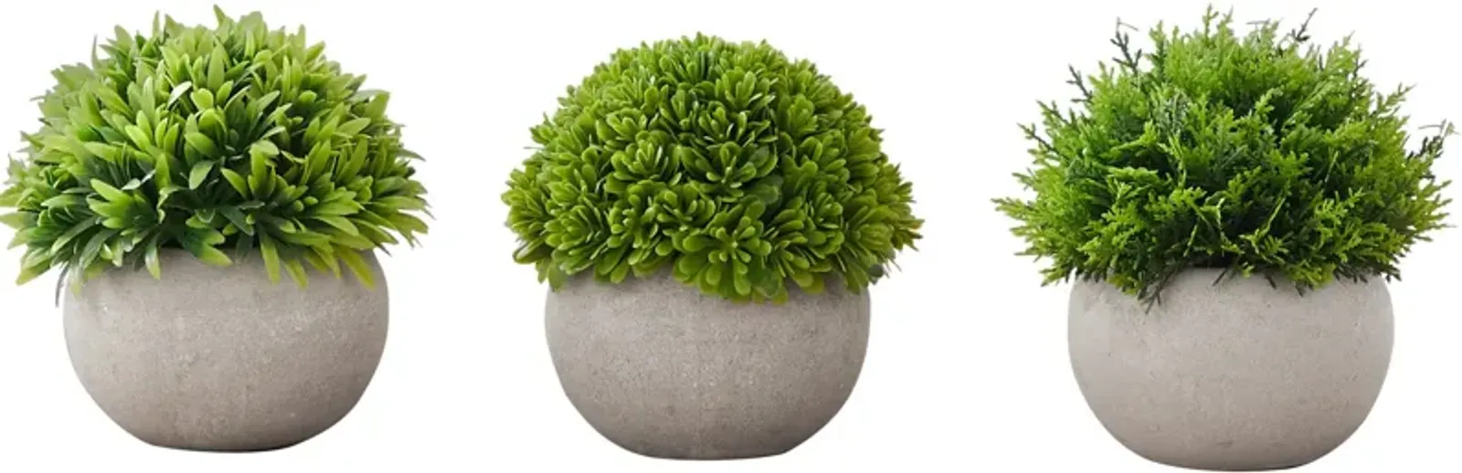 Set of 3 Faux Grass with Gray Planters