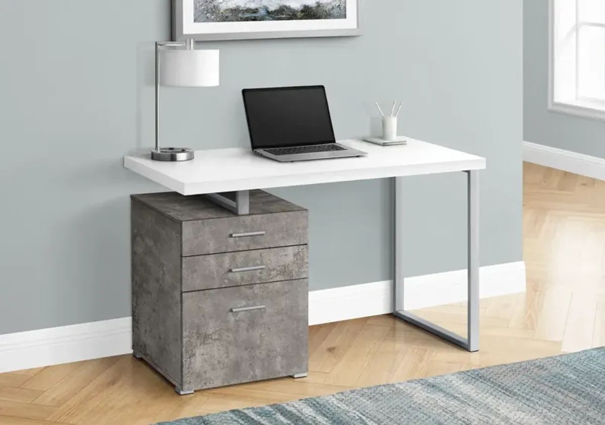 Reuben Desk - White/Concrete