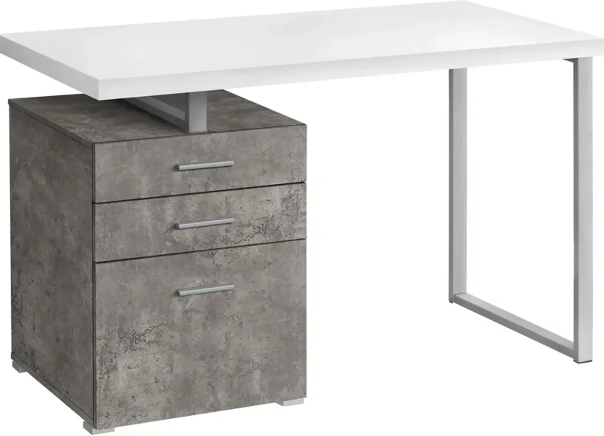 Reuben Desk - White/Concrete