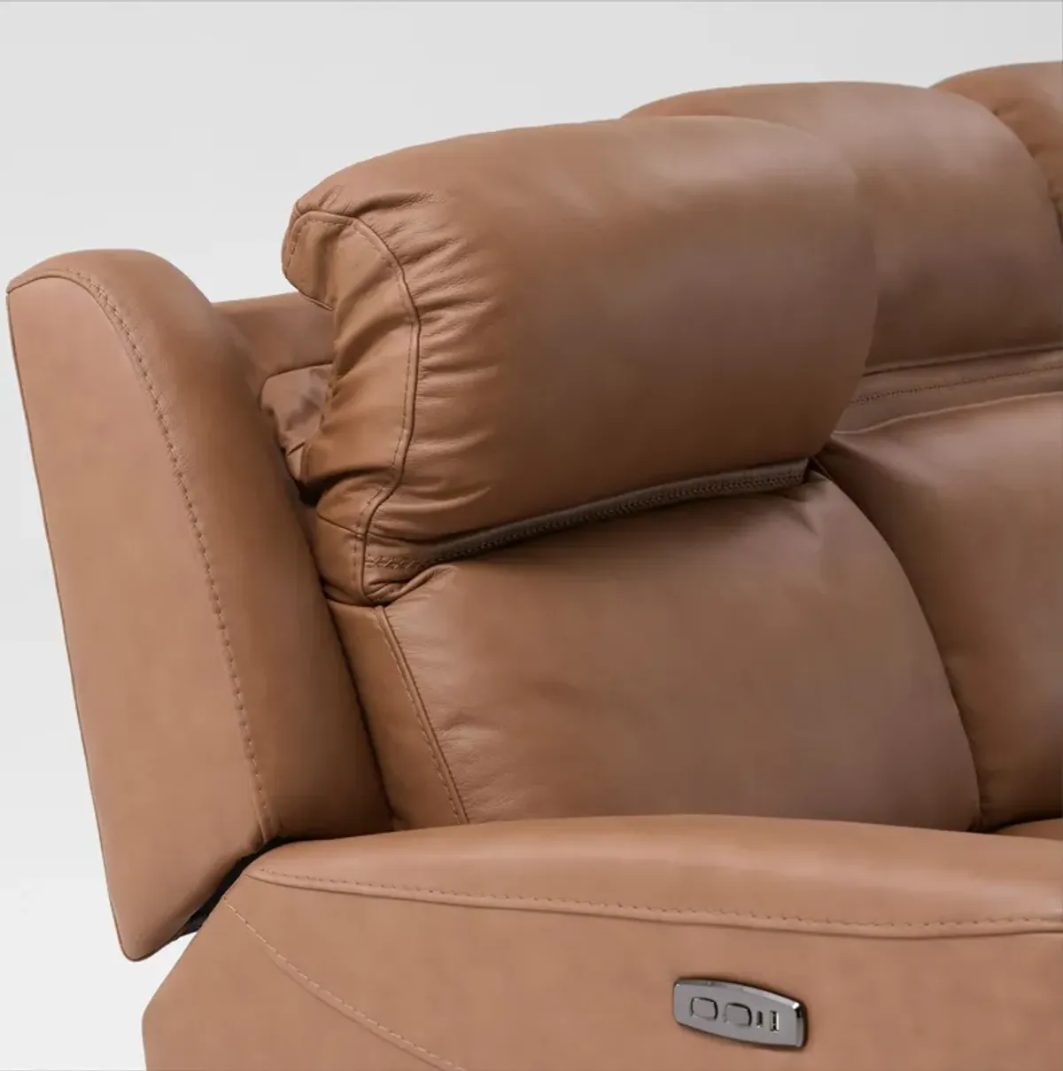 Kenyon Dual-Power Reclining Loveseat with Console - Tan