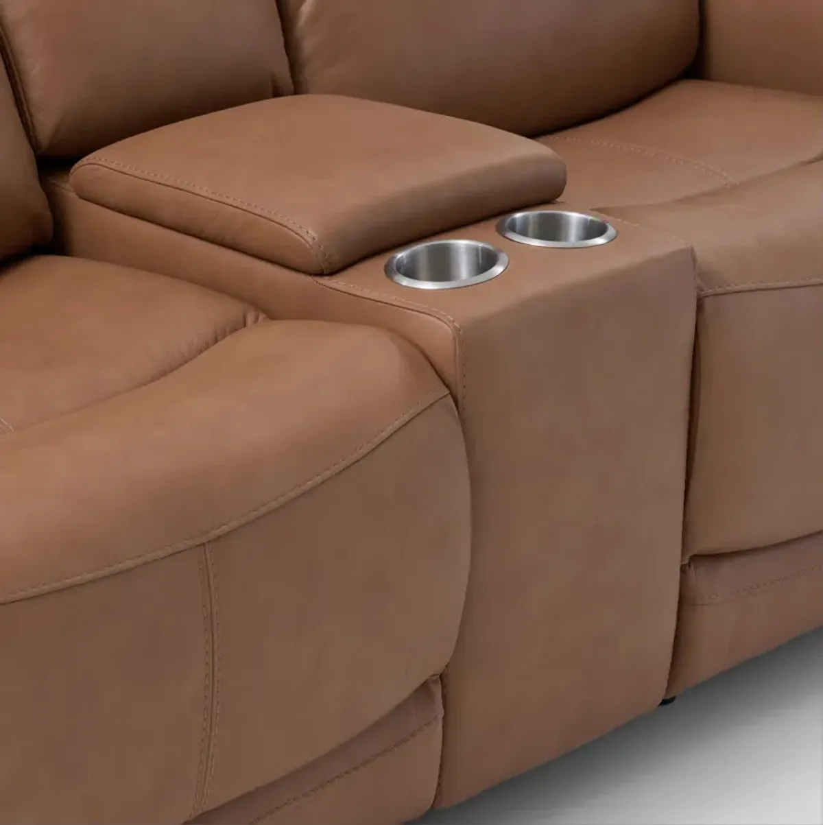 Kenyon Dual-Power Reclining Loveseat with Console - Tan