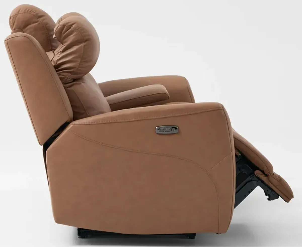 Kenyon Dual-Power Reclining Loveseat with Console - Tan