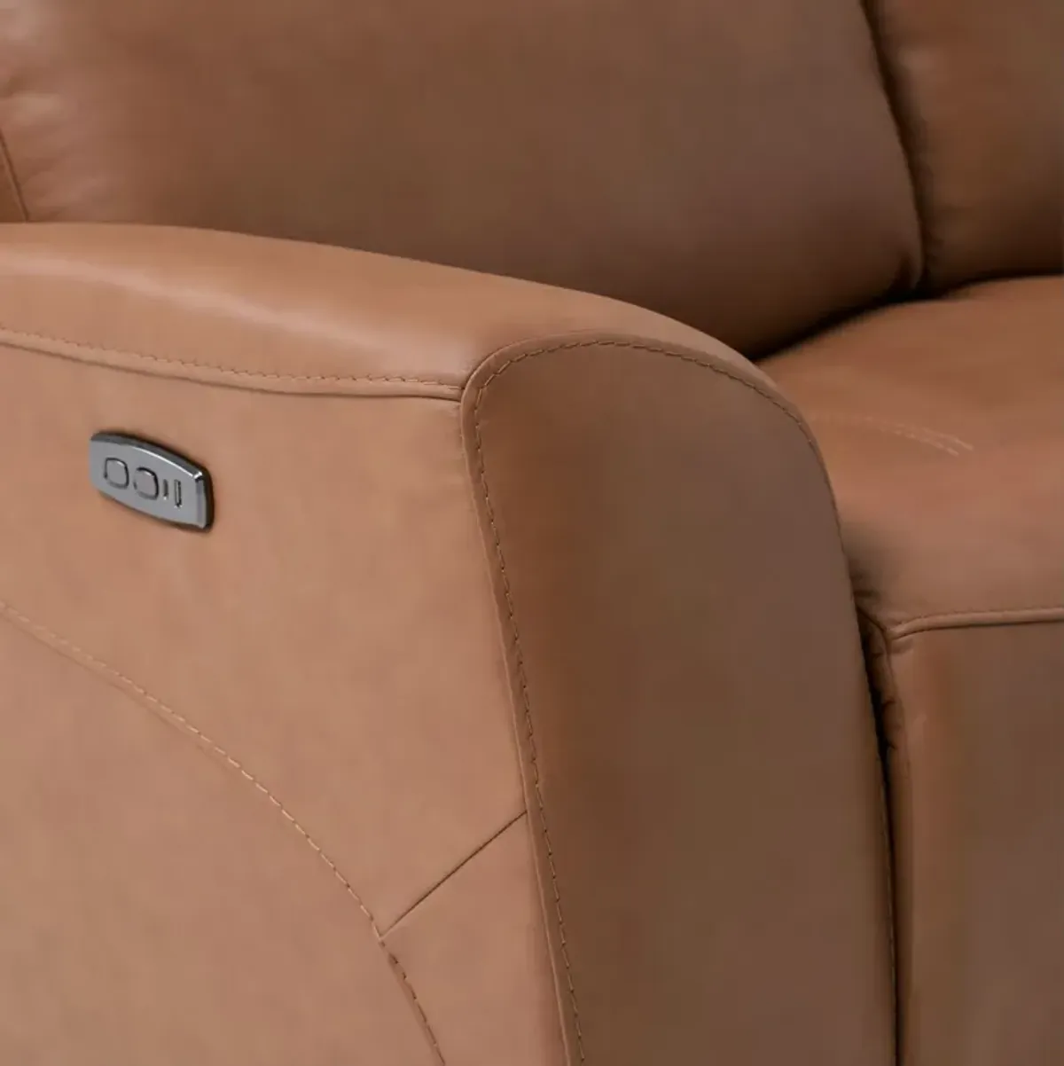 Kenyon Dual-Power Reclining Loveseat with Console - Tan