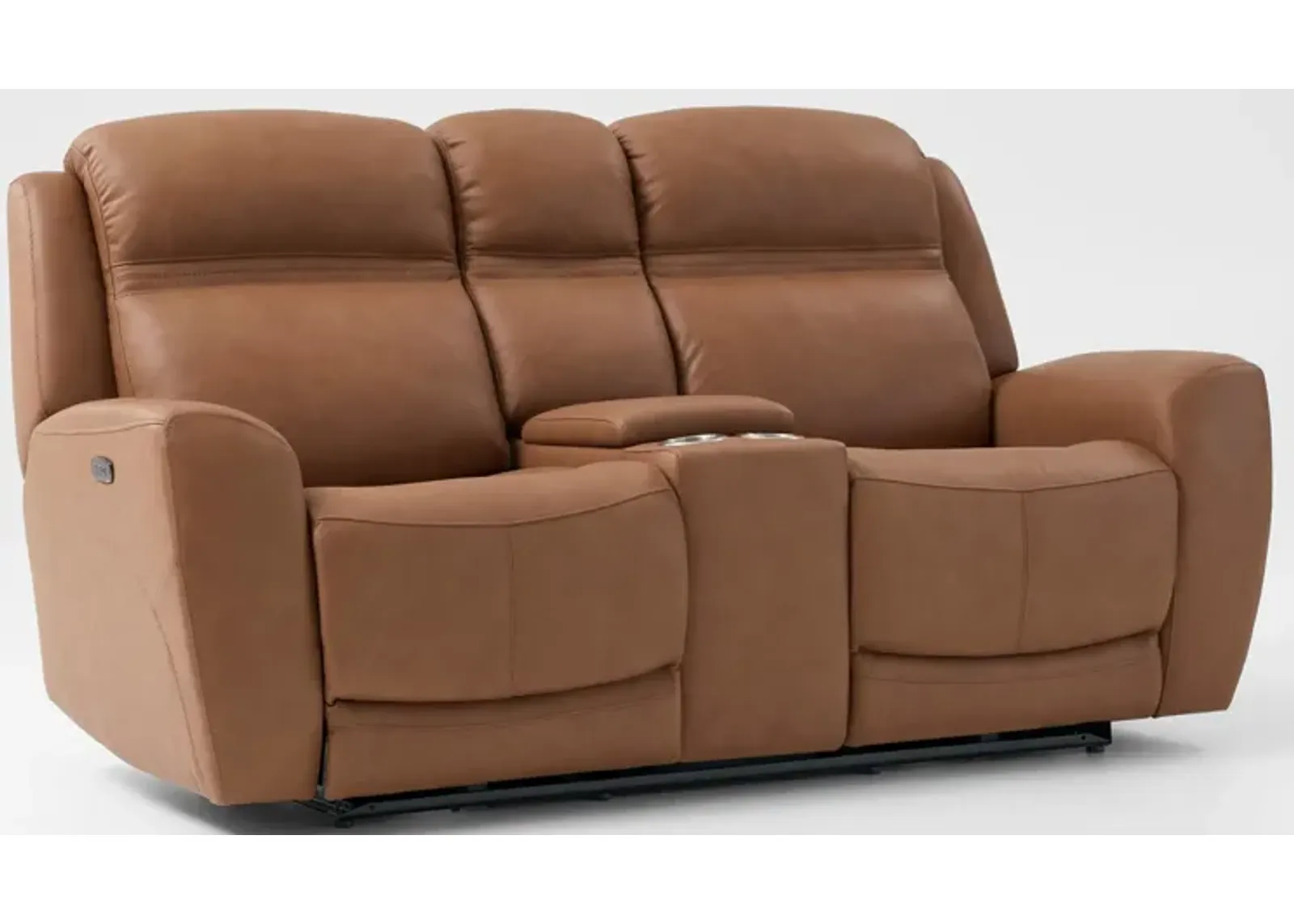 Kenyon Dual-Power Reclining Loveseat with Console - Tan