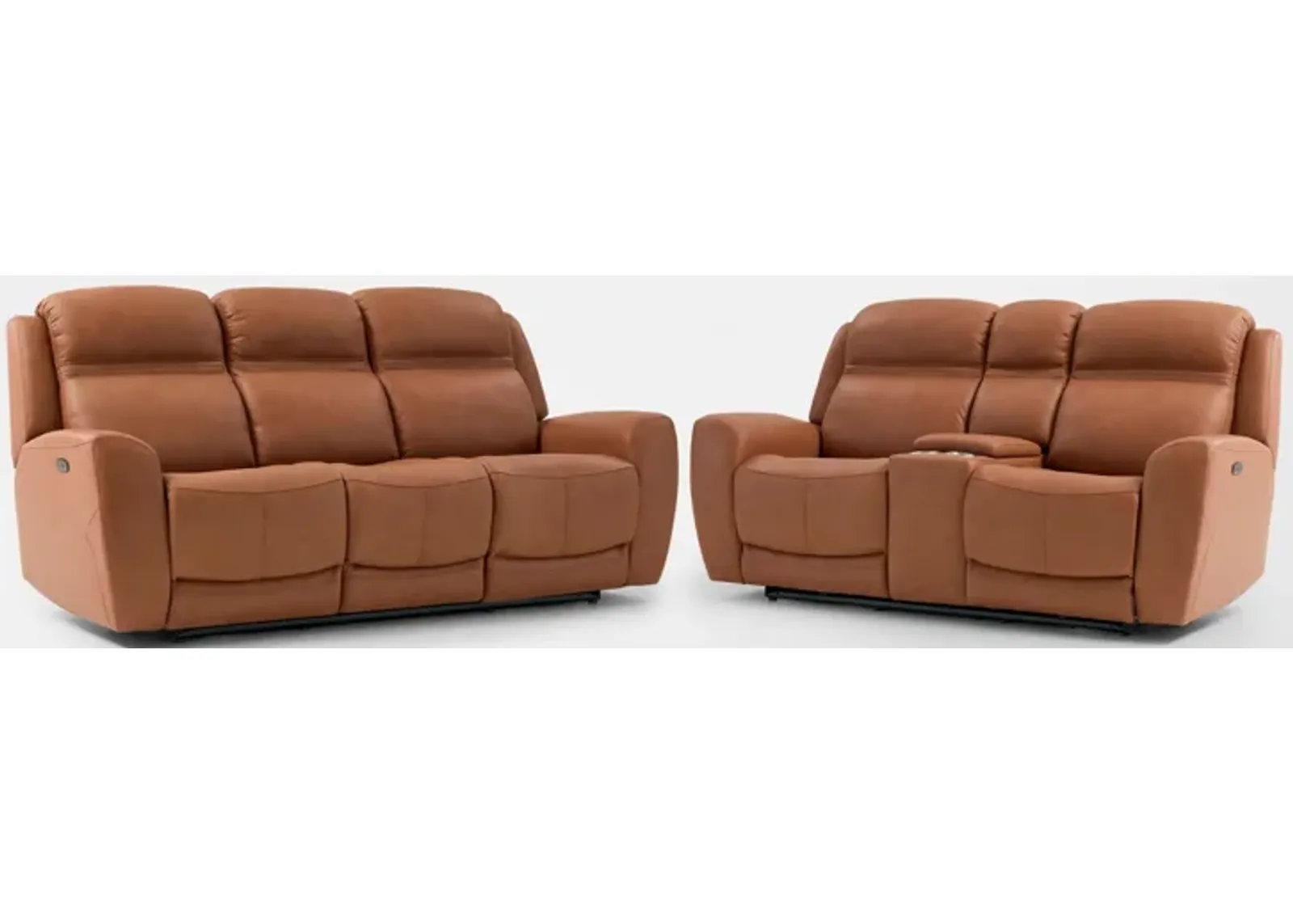 Kenyon Dual-Power Reclining Sofa and Loveseat with Console Set - Tan