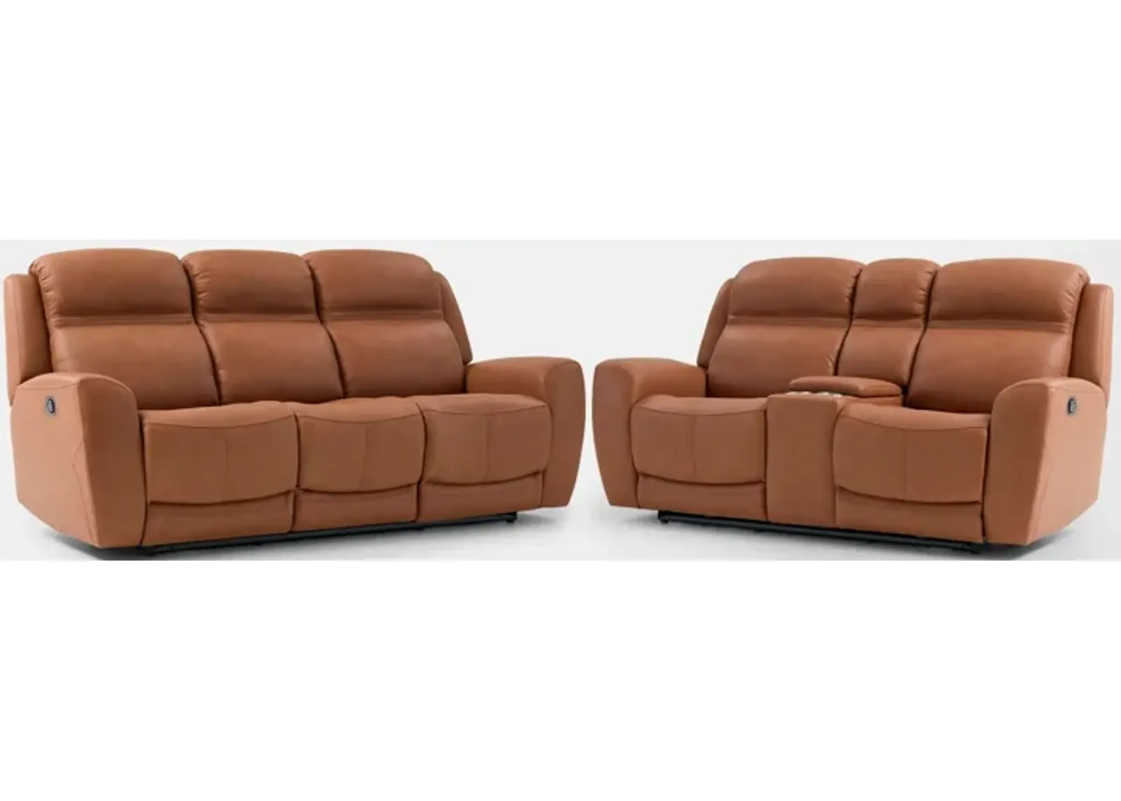 Kenyon Manual Reclining Sofa and Loveseat with Console Set - Tan