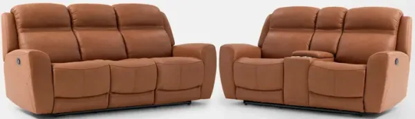 Kenyon Manual Reclining Sofa and Loveseat with Console Set - Tan