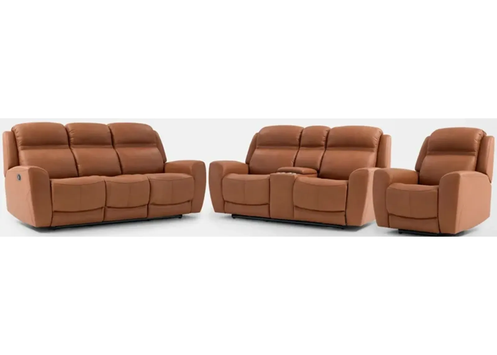 Kenyon Manual Reclining Sofa, Loveseat with Console, and Recliner Set - Tan