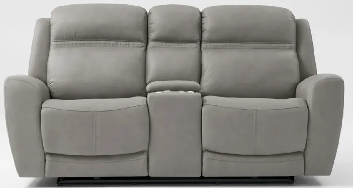 Kenyon Dual-Power Reclining Loveseat with Console - Light Gray