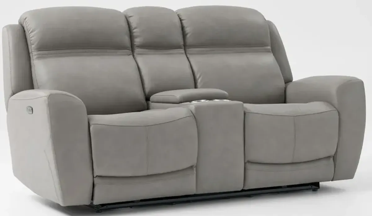 Kenyon Dual-Power Reclining Loveseat with Console - Light Gray