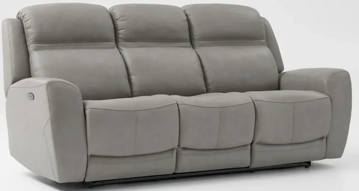 Kenyon Dual-Power Reclining Sofa and Loveseat with Console Set - Light Gray