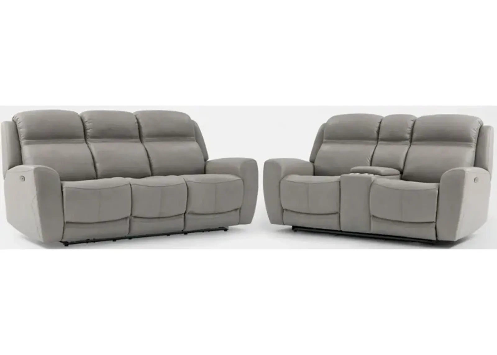 Kenyon Dual-Power Reclining Sofa and Loveseat with Console Set - Light Gray