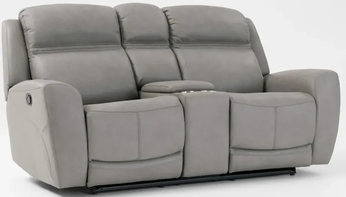 Kenyon Manual Reclining Sofa and Loveseat with Console Set - Light Gray