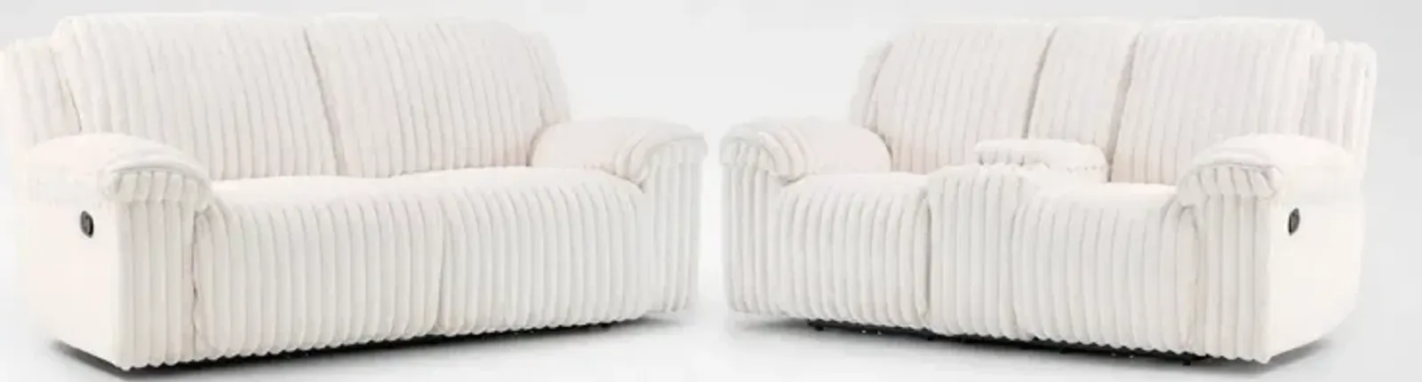 Rafi Manual Reclining Sofa and Loveseat Set - White