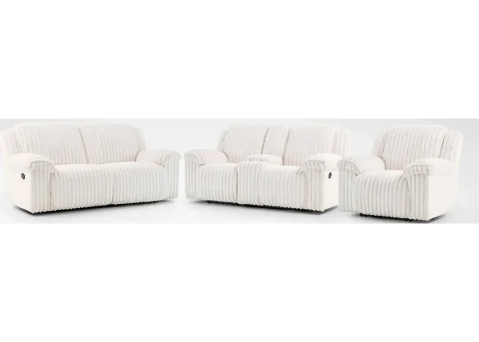 Rafi Manual Reclining Sofa, Loveseat and Recliner Set - White