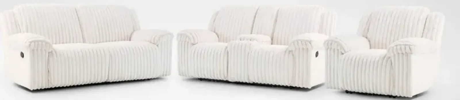 Rafi Manual Reclining Sofa, Loveseat and Recliner Set - White