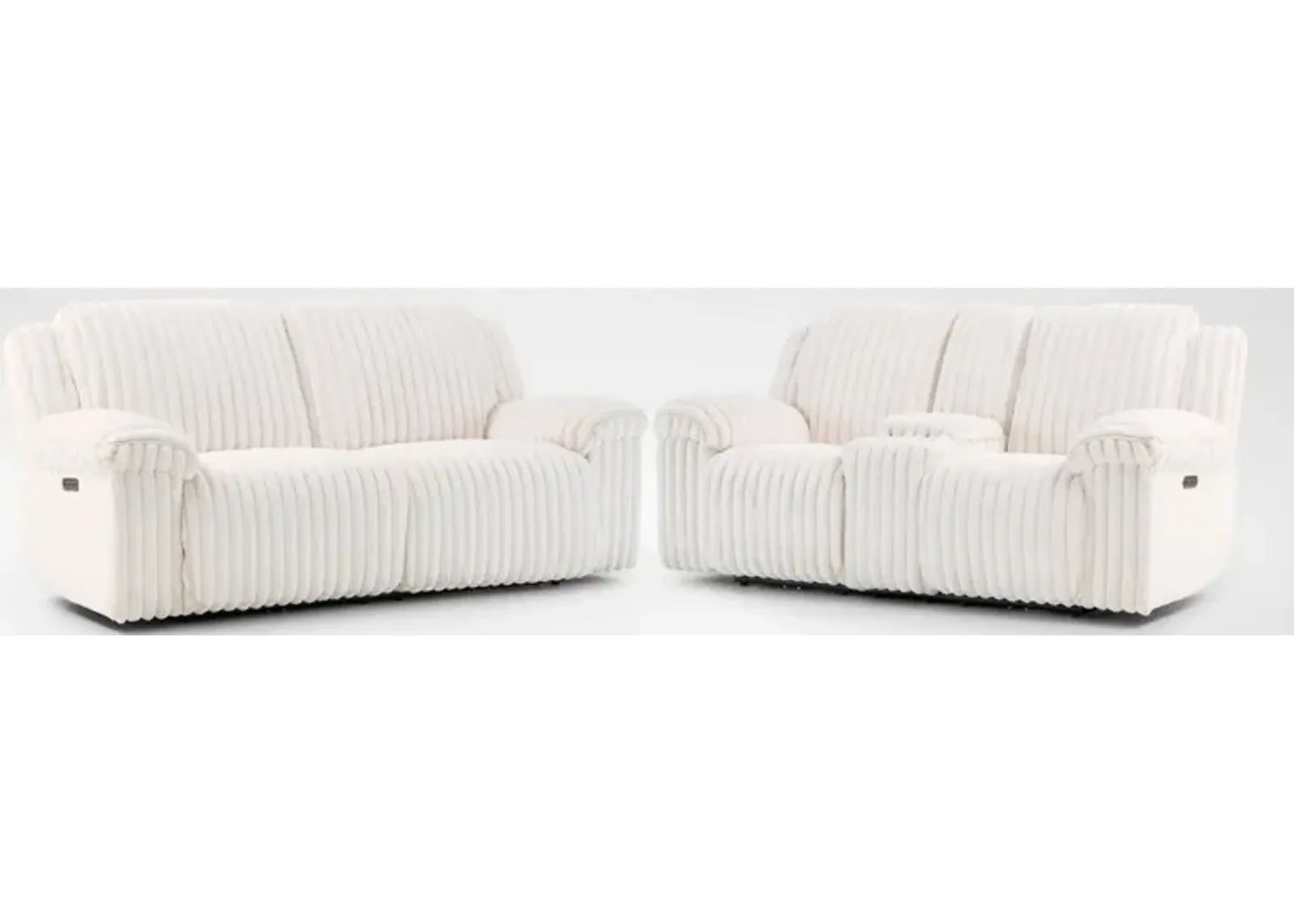 Rafi Dual-Power Reclining Sofa and Loveseat Set - White