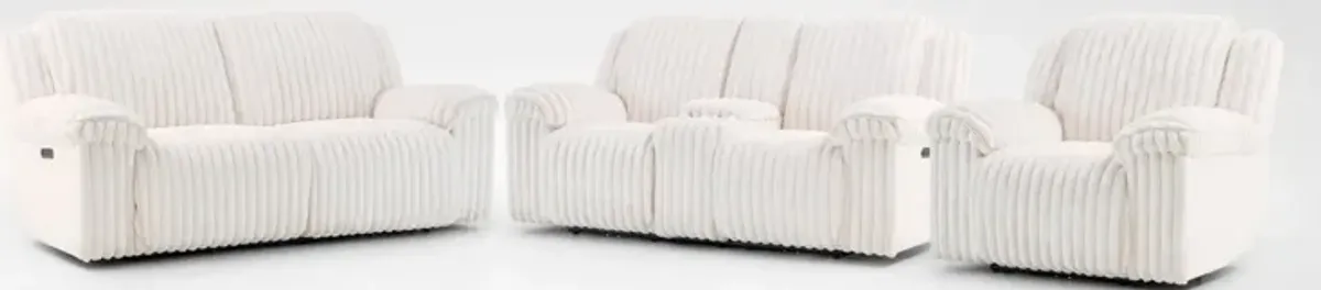 Rafi Dual-Power Reclining Sofa, Loveseat and Recliner Set - White