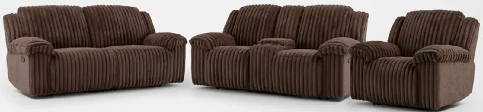 Rafi Manual Reclining Sofa, Loveseat and Recliner Set - Espresso