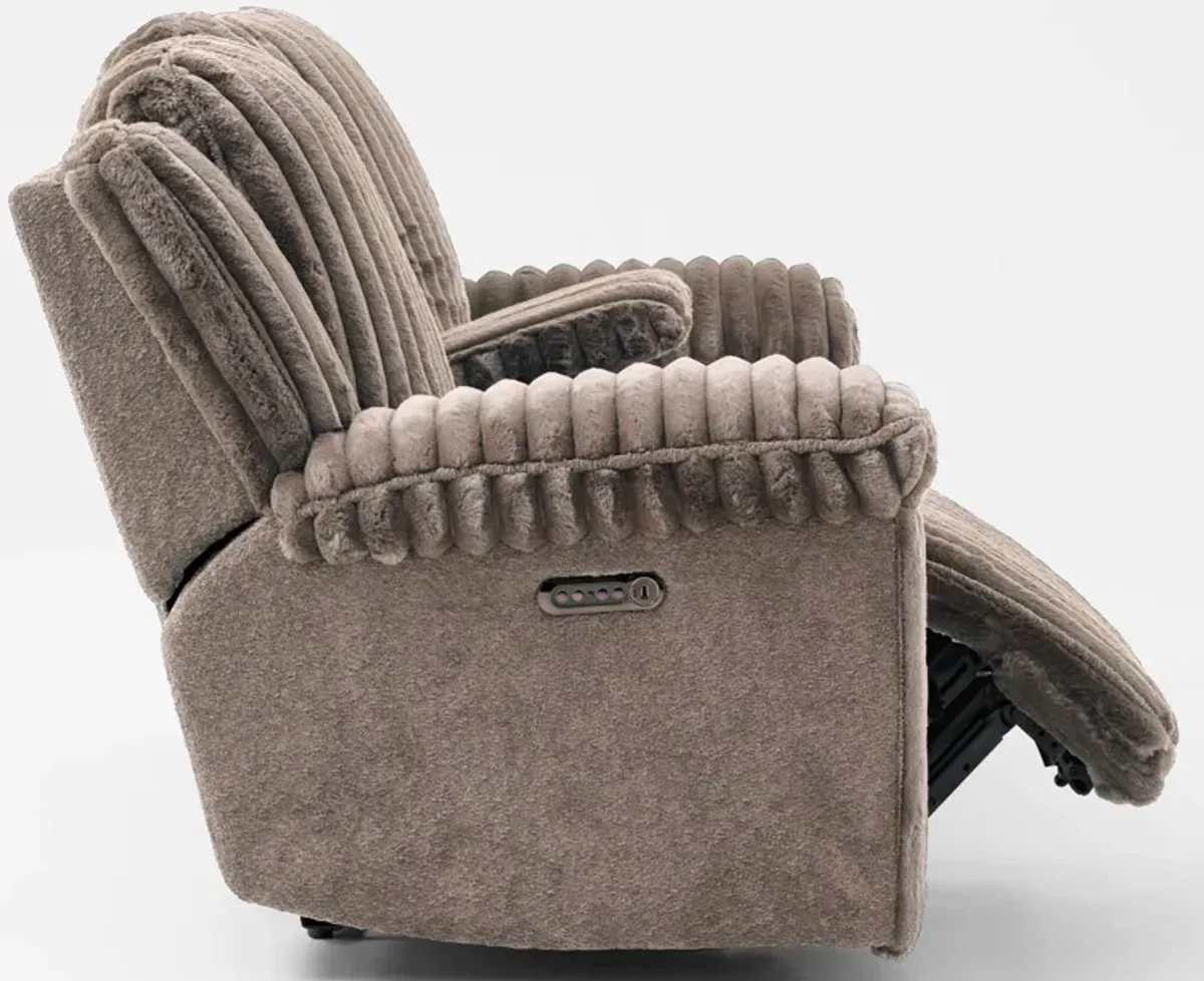 Rafi Dual-Power Reclining Loveseat with Console - Taupe