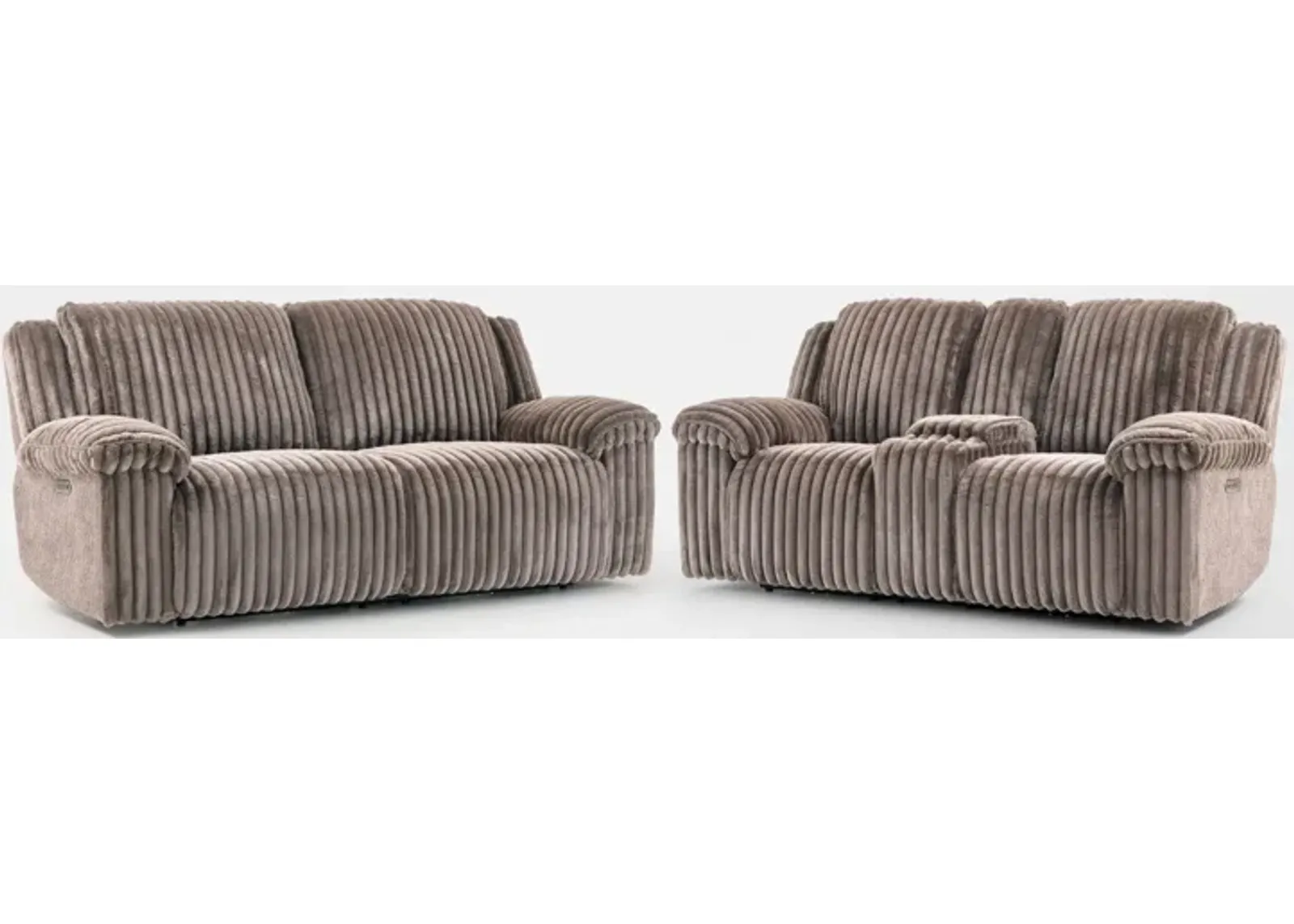 Rafi Dual-Power Reclining Sofa and Loveseat Set - Taupe