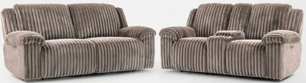 Rafi Dual-Power Reclining Sofa and Loveseat Set - Taupe