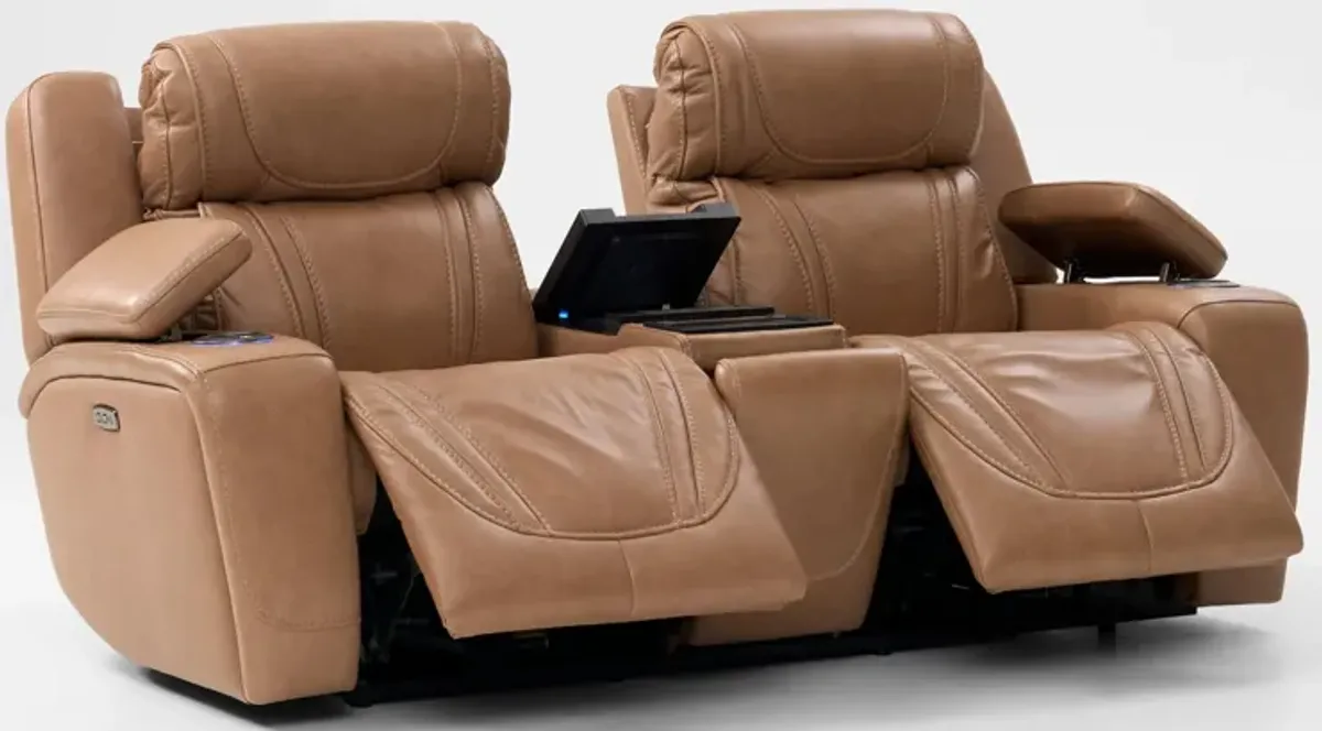 Forte Dual-Power Reclining Loveseat with Cooling Console - Sand