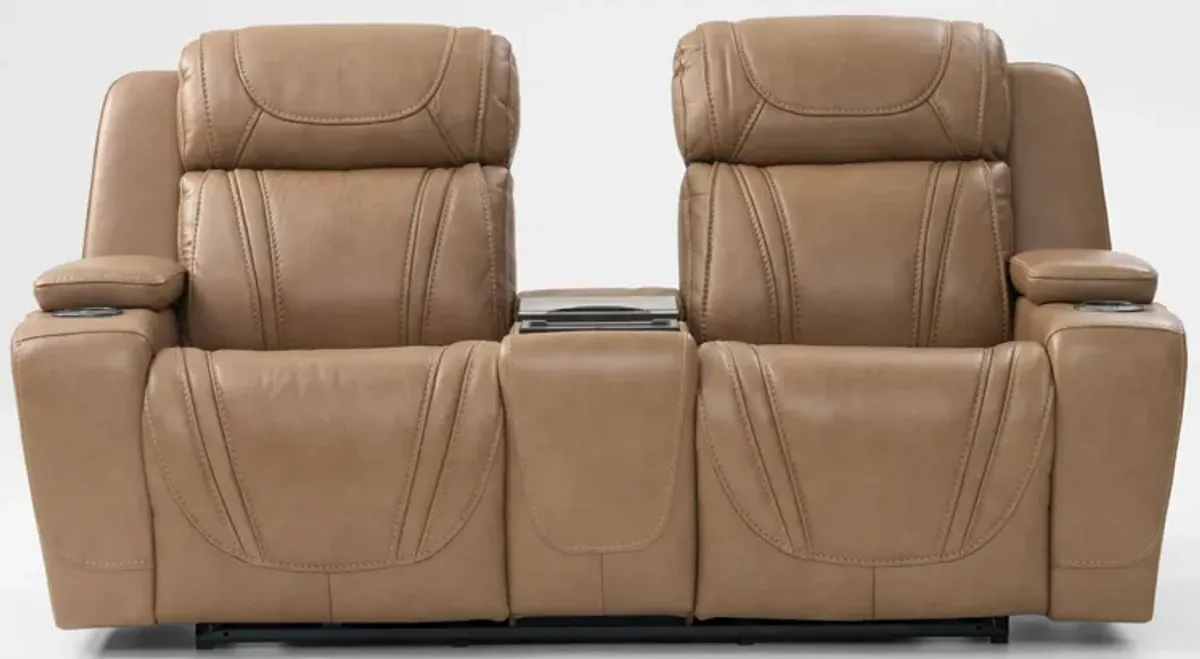 Forte Dual-Power Reclining Loveseat with Cooling Console - Sand