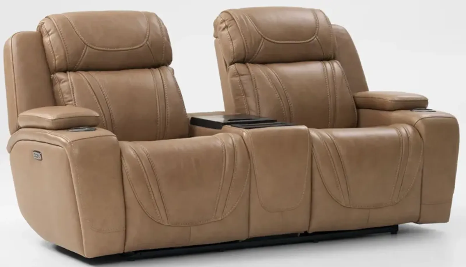 Forte Dual-Power Reclining Loveseat with Cooling Console - Sand