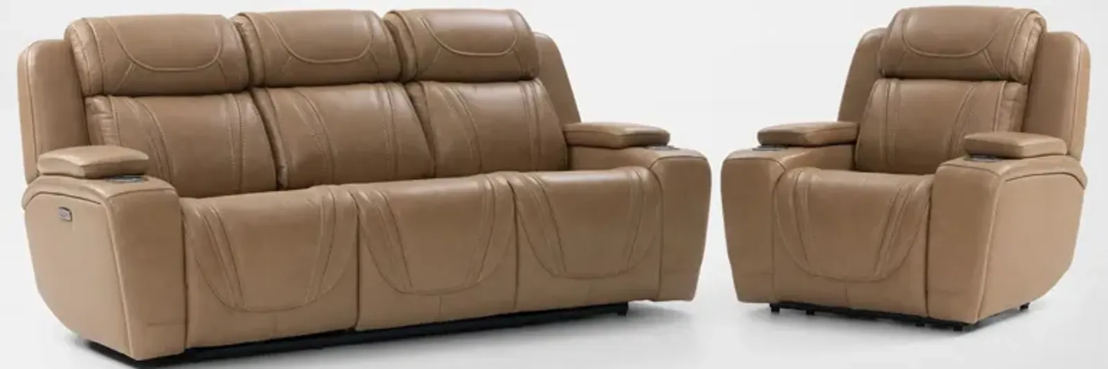 Forte Dual-Power Reclining Sofa and Recliner - Sand