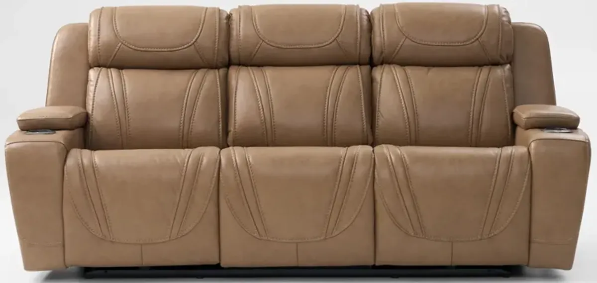 Forte Dual-Power Reclining Sofa, Loveseat with Cooling Console, and Recliner - Sand