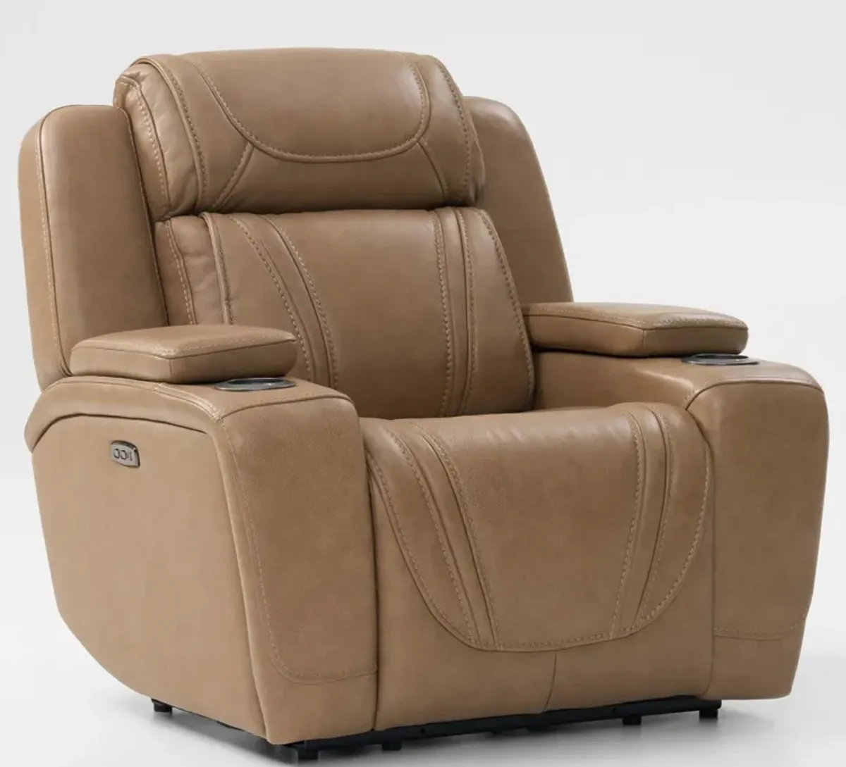 Forte Dual-Power Reclining Sofa, Loveseat with Cooling Console, and Recliner - Sand