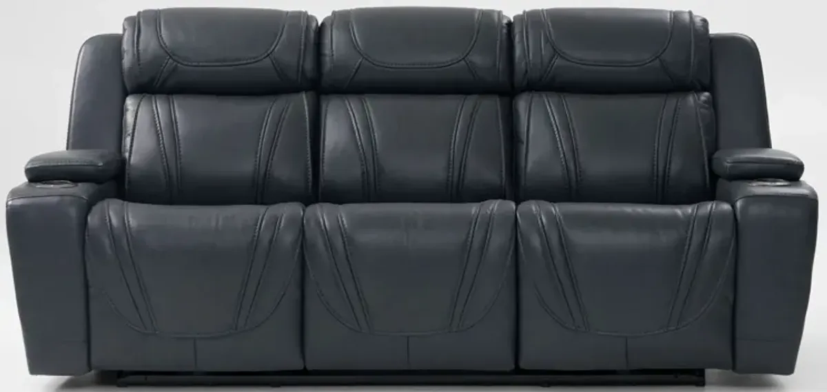 Forte Dual-Power Reclining Sofa and Loveseat with Cooling Console - Navy