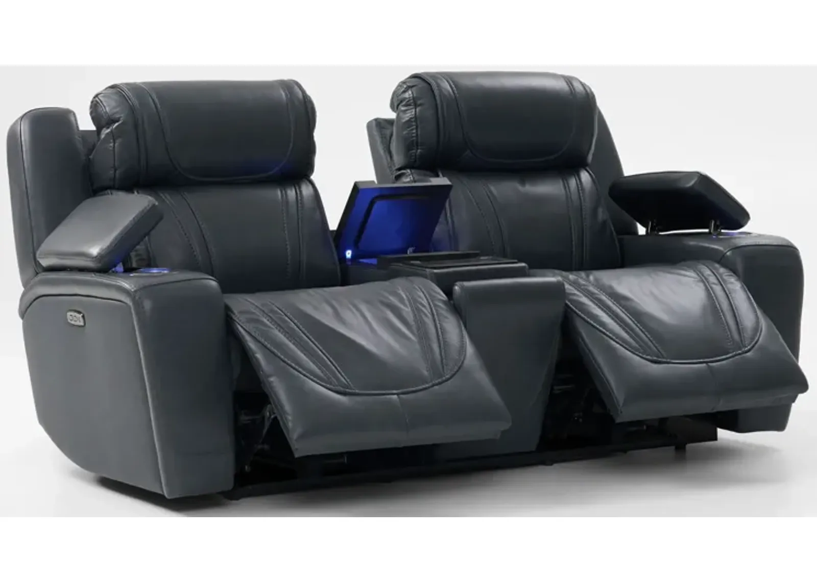 Forte Dual-Power Reclining Sofa and Loveseat with Cooling Console - Navy