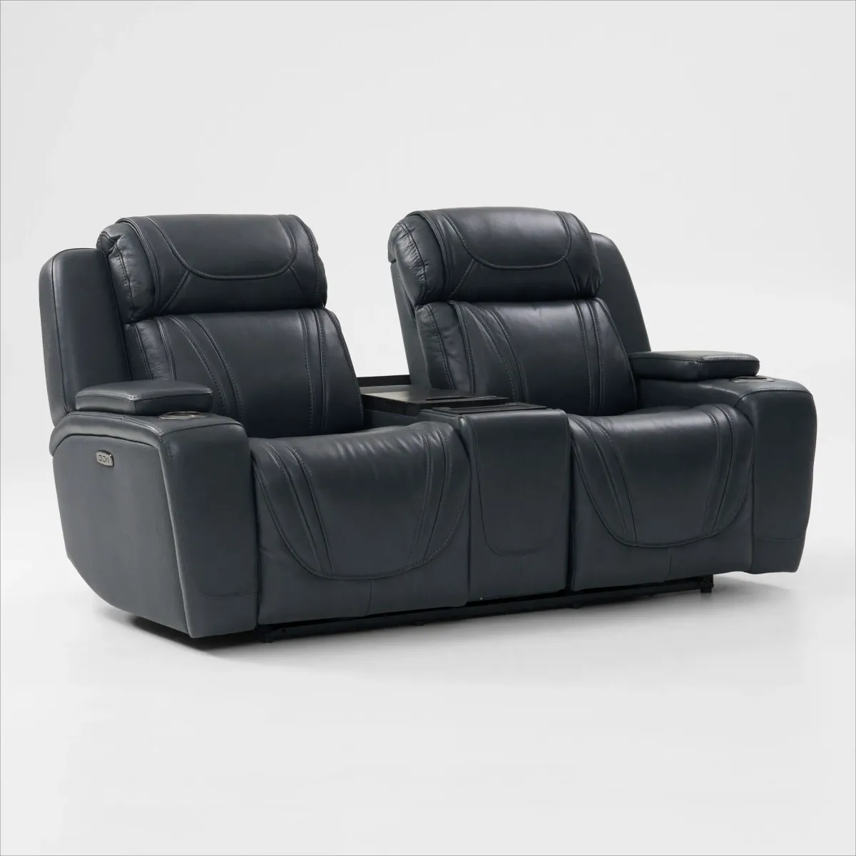 Forte Dual-Power Reclining Sofa, Loveseat with Cooling Console, and Recliner - Navy