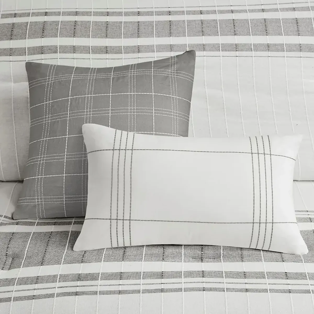 Emily Queen Comforter Set - White/Gray