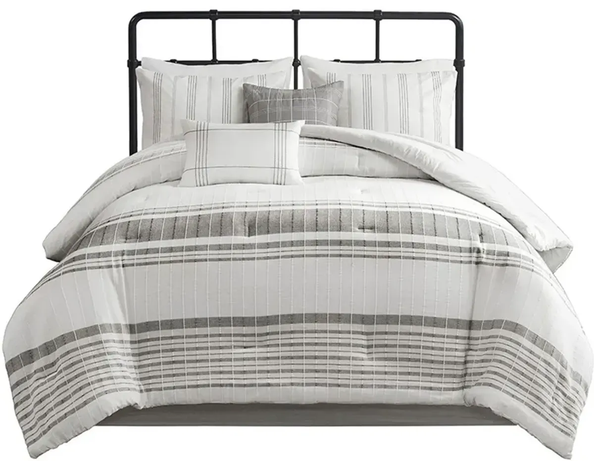 Emily Queen Comforter Set - White/Gray