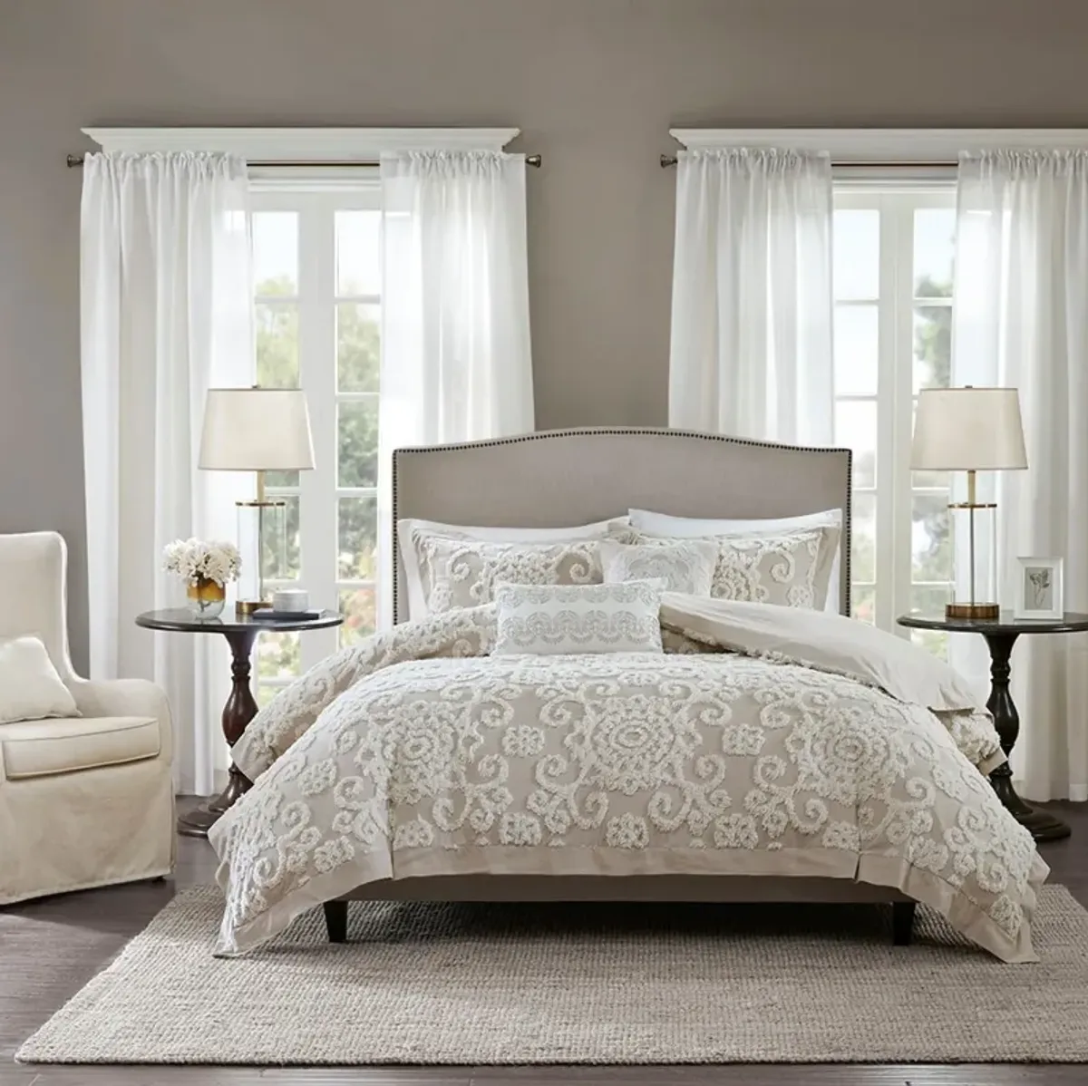 Grace Full/Queen Duvet Cover Set - Taupe