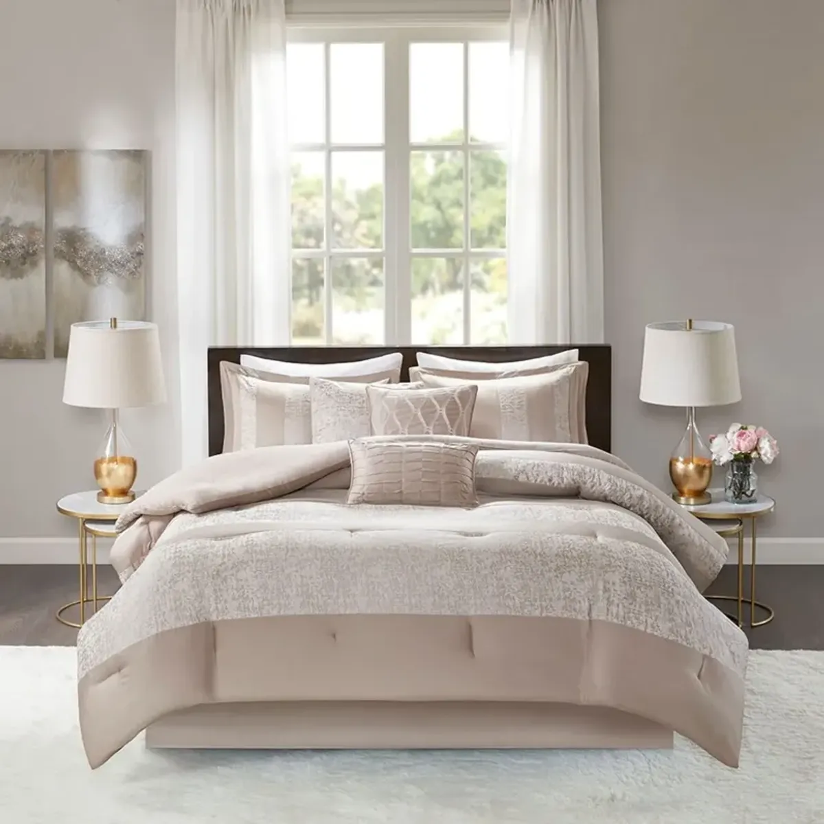 Teagan Queen Comforter Set - Taupe