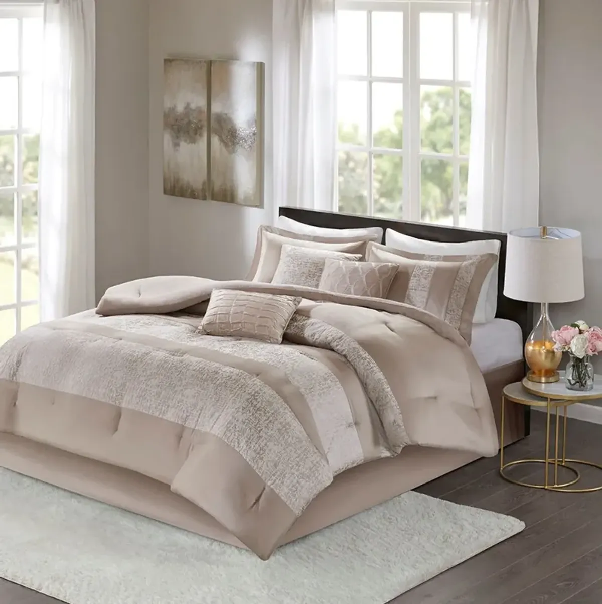 Teagan Queen Comforter Set - Taupe