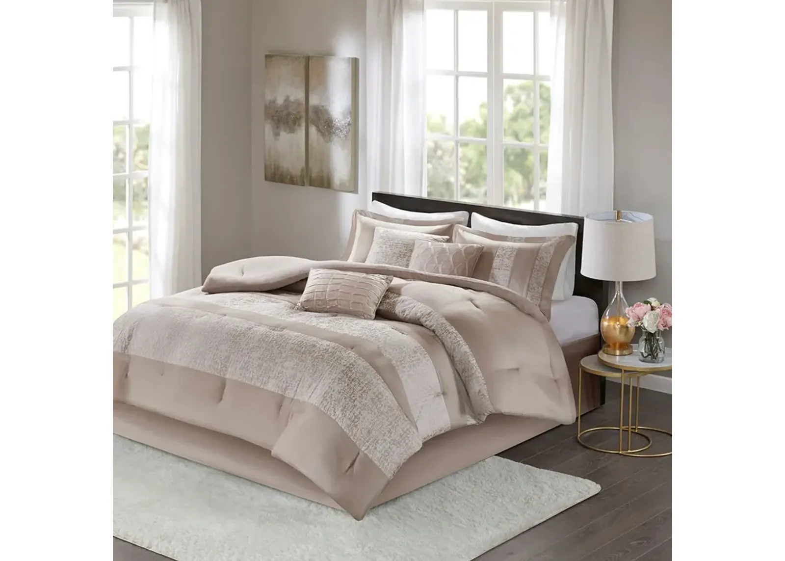 Teagan King Comforter Set - Taupe