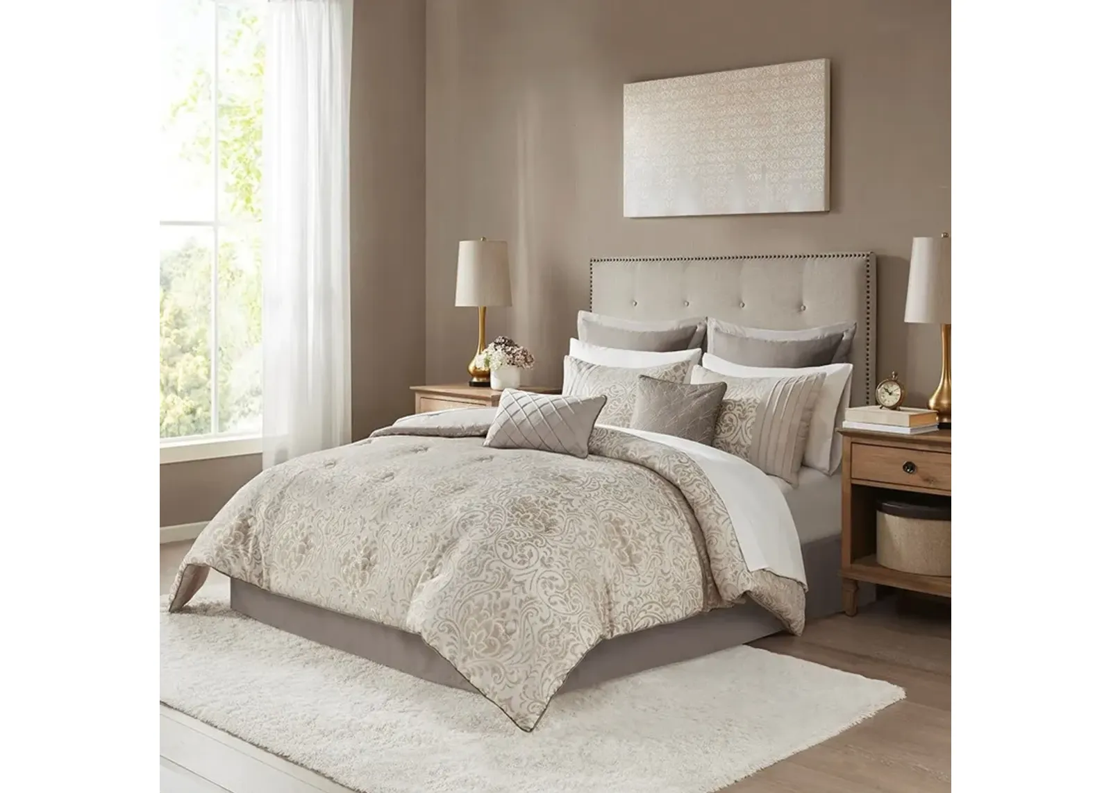 Jayla Queen Complete Bedding Set - Khaki