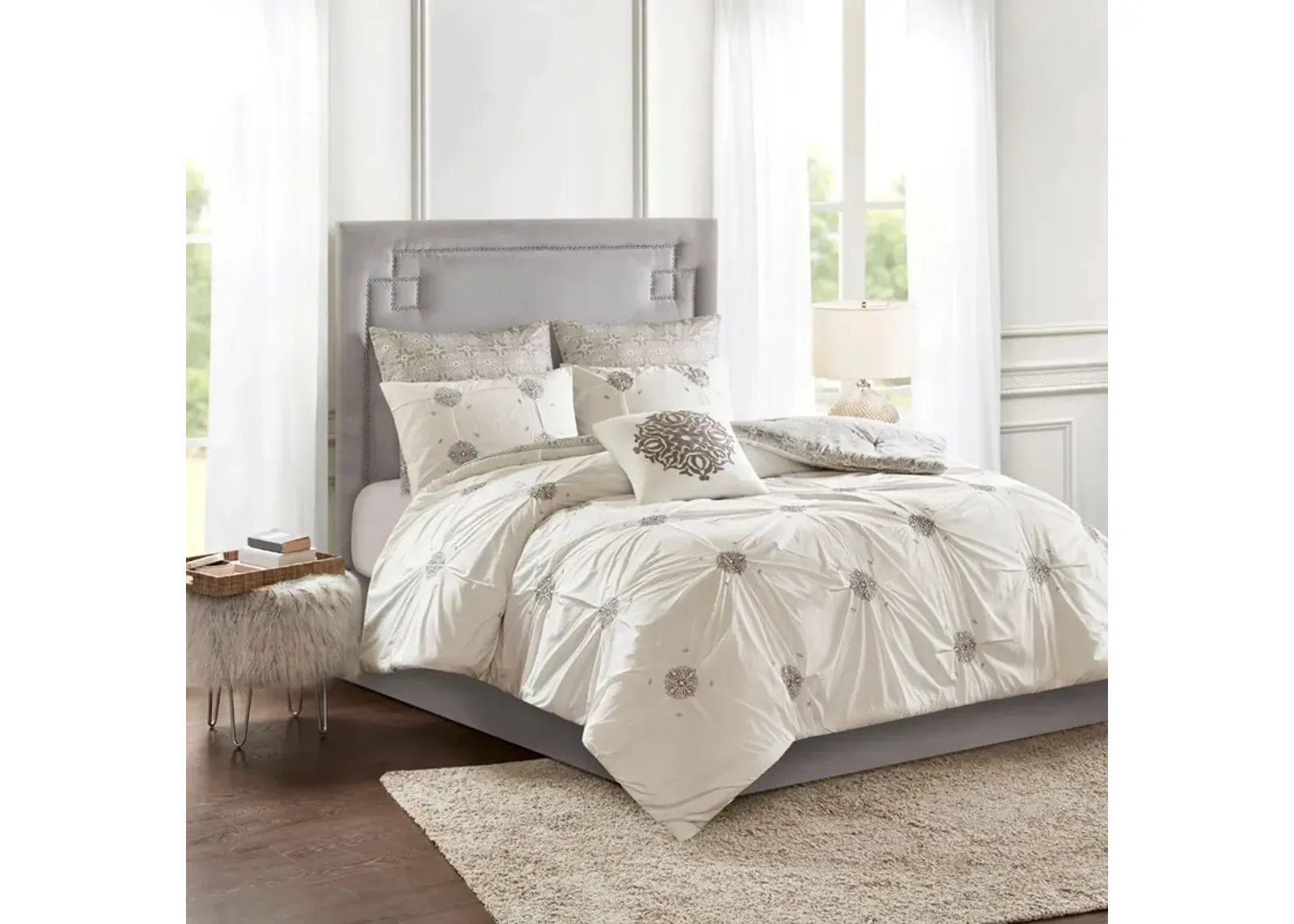 Angela King/California King Reversible Comforter Set - Ivory