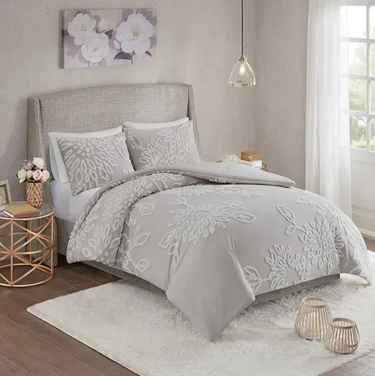 Zuri Full/Queen Comforter Set - Gray/White