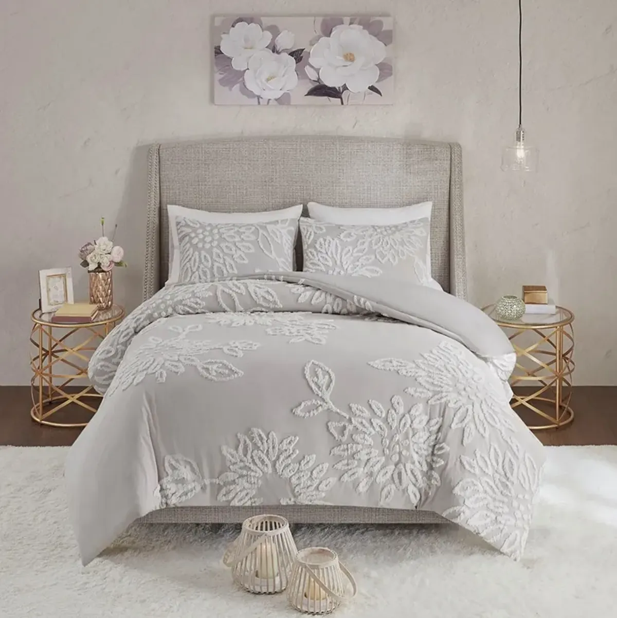 Zuri Full/Queen Comforter Set - Gray/White