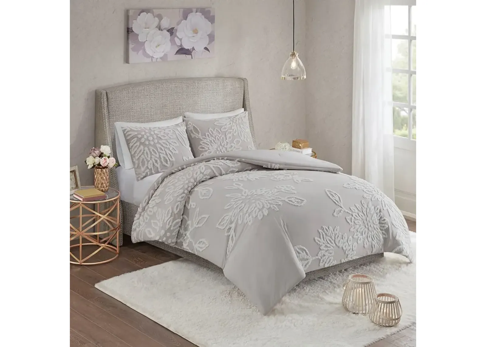 Zuri King/California King Comforter Set - Gray/White