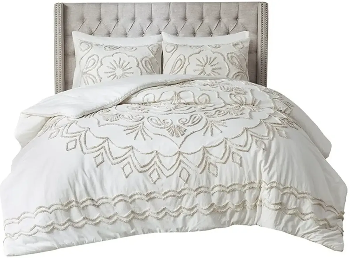 Kimbra Full/Queen Comforter Set - White/Taupe